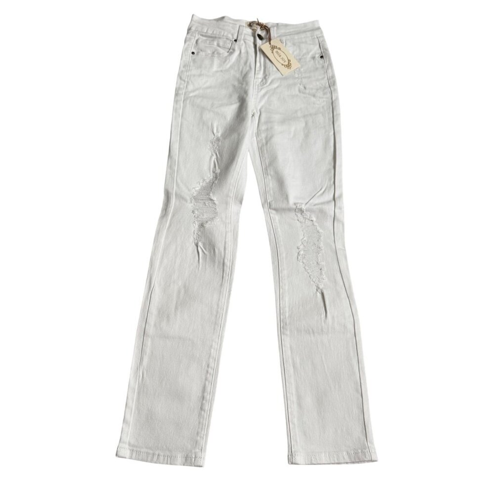 Joyfolie‎ Clancy White Distressed Skinny Fit Jeans By Mia Joy Size 24 new